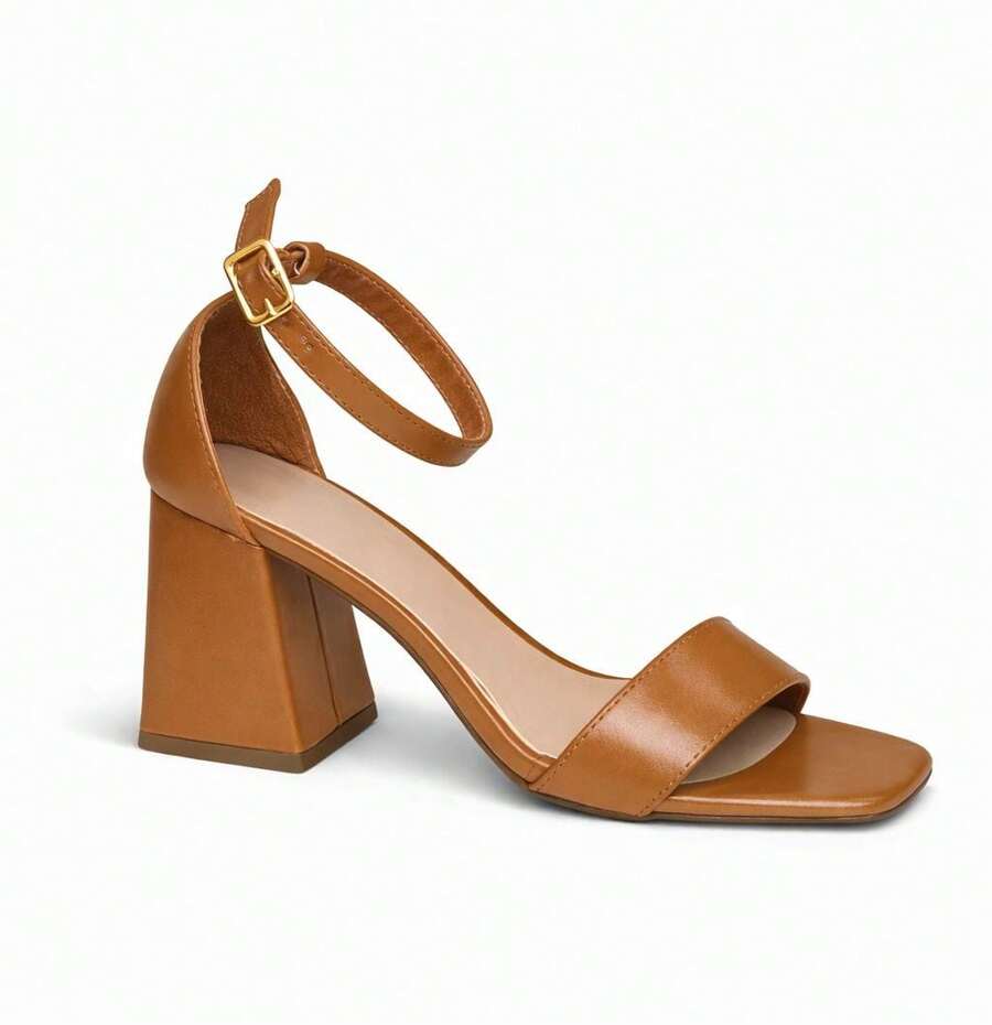 Women's Block Heel Sandal With Straps, , Elegant Blogger, Buckle - 駝色 - 查看 1