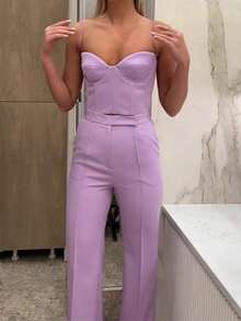 Autumn Temperament Fashion Commuter Suit Suit Bra Pants Jacket Three-Piece Set - Màu tím  Violet - Xem 4