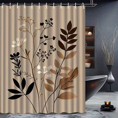 1pc Luxury Tree Leaf Pattern Shower Curtain With Hooks, Washable, Bathroom Divider, Bathroom Accessories, Home Decor