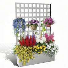 Jardinera metálica con enrejado, 180 x 118 x 30 cm, con orificios de drenaje, ideal para jardín exterior, con privacidad, ideal para trepadoras, hortalizas y enredaderas. - Blanco - Ver 1