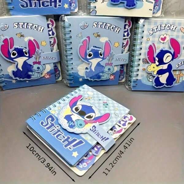 1pc/2pcs/4pcs Stitch Cartoon Themed Loose Leaf Notebook, Cute Stitch Coil Bound Memo Pad, Kawaii Stationery, Student Prize, New Arrival Cartoon Square Organizer Notebook, Supports Sticky Notes, Highlighter, Ballpoint Pen, Label Maker, Learning Supplies, Birthday Gift