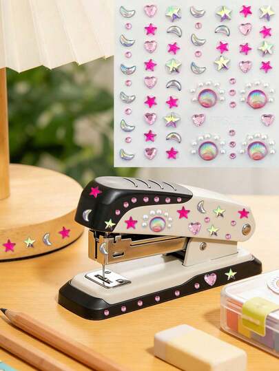 1片DIY水晶贴纸，幻彩紫粉色星星、月亮、爱心、贝壳图案，珍珠质感装饰，适用于手机壳装饰、笔记本电脑个性化、文具DIY装饰