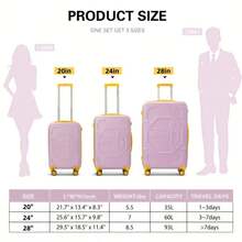 FOCHIER F Three-Piece Travel Suitcase Set, Made Of ABS Hard Shell, Silent Omnidirectional Wheels, Aluminum Alloy Pull Rod, Unique Chinese-Style Trolley Luggage Set, 20-Inch, 24-Inch, 28-Inch, Suitable For Business/Travel/Moving, Ideal Valentine's Day Gift. - Hồng - Xem 3