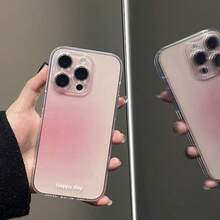 1个渐变扎染粉色穿孔透明手机壳 - 兼容 17 Air 16 15 14 13 12 11 Pro Max Plus，简约时尚手机壳 - 粉色 - 查看 3