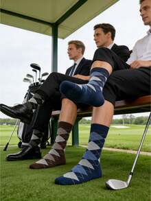 LAOPAO 3双男士商务袜，经典菱格纹图案，展现英伦绅士风范，适合搭配西装和皮鞋，高弹透气面料，吸湿排汗，时尚商务休闲袜 - 彩色 - 查看 6