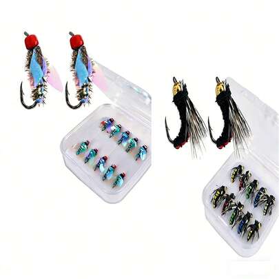 GOTURE 20 piezas Juego de Anzuelos de Pesca Micro, Anzuelos de Mosquito Venenosos de Hundimiento Rápido + Anzuelos Pequeños para Peces Adecuados para Bagre/Lubina Blanca/Peces Pequeños, Cebo Micro Nano de Insectos para Señuelos Profesionales