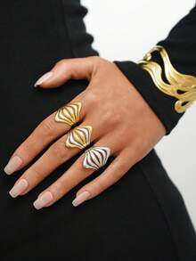 3pcs/1pc Fashion Women's Openwork 18k Gold Plated Stainless Steel Ring, Women's Western Jewelry Is Suitable For Daily Decoration Or Gifting, Suitable For Valentine's Day, Party, Festival And Daily Wear - Multicolor - View 3
