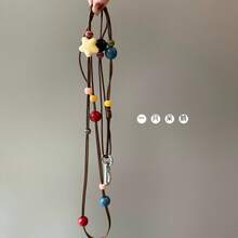 复古星形蜡绳手机挂绳，简约风格防丢防盗免提挂绳，可调节斜挎链，兼容，女款/女士 - 復古星星-長繩 - 查看 4