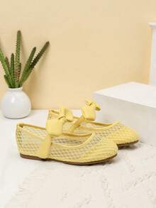 1 Pair Girls' Bow Decor Flat Shoes, Suitable For Spring And Autumn - Yellow - View 5