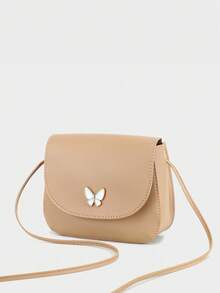 Mini Butterfly Print Decor Metal Crossbody Shell Bag - Khaki - View 4