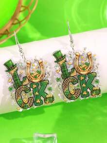 قطعة واحدة من أقراط النساء المصنوعة من الاكريليك بتصميم مبتكر وجذاب بشكل البرسيم والحذاء الحظ، مناسبة للارتداء في حفلات ، إكسسوارات نسائية - متعدد الألوان - مشاهدة 4