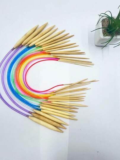 18pcs 40cm Flexible Knitting Needles, Bamboo Circular Knitting Needles, Soft Tube Knitting Needles (Random Color), Bamboo Knitting Needles, Round Knitting Needles, Sweater Knitting Needles 2mm-10mm