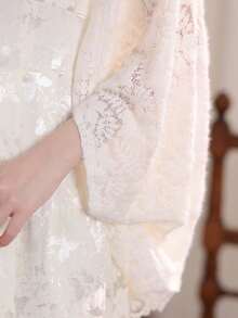 1pc Women Lace Shawl Cardigan, Lightweight Batwing Sleeve Sun Protection Air Conditioning Coat, Suitable For Summer Dresses - Apricot - View 8