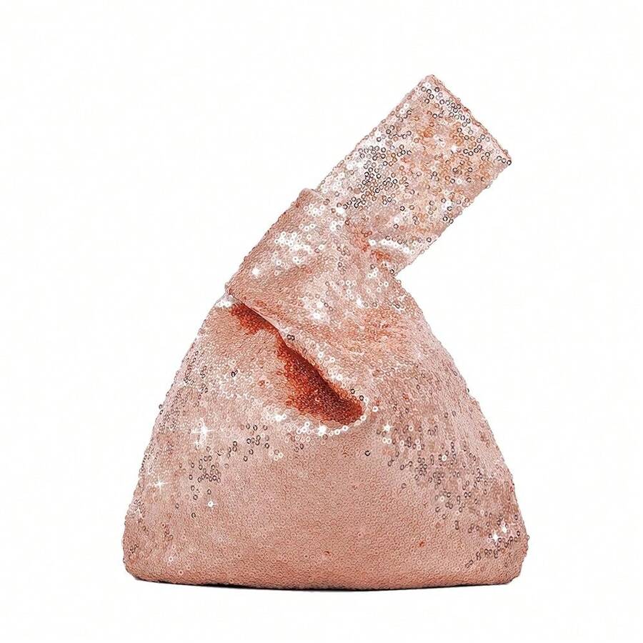 Sequin Evening Bag Wrist Handbag Glitter Clutch Phone Wallet Purse Portable Pouch - Vàng hồng - Xem 1