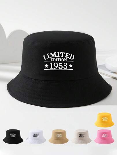 1件装男女通用1953LIMITED印花透气渔夫帽，时尚百搭，户外运动、旅行、海滩必备