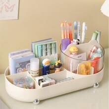 360-Degree Rotating Makeup Brush Holder, Office Pen Cup, Cosmetic Organizer, Rotating Storage Container, Desktop Storage Box, Large-Capacity Organizer With Premium Texture, Rotating Desktop Storage Holder - Transparent Cream-colored Rotating Storage Box - View 7
