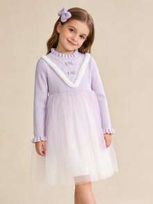 Balabala Vestido de princesa de tul degradado para niñas, suave, lindo y de moda, para otoño/invierno - tono morado blanco - Ver 2