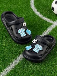 HAHABOBO Kids 3D Soccer Charms Clogs, Black Back Strap EVA Breathable Slide Sandals - Black - View 2