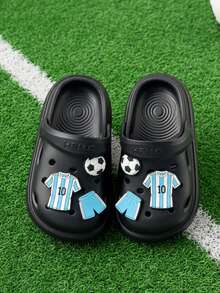 HAHABOBO Kids 3D Soccer Charms Clogs, Black Back Strap EVA Breathable Slide Sandals - Black - View 5