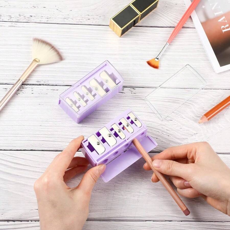 2 Pcs 5 Point Manual Pencil Sharpener With Plastic Lid Makeup Eyeliner Pencil Sharpener - Purple - View 1