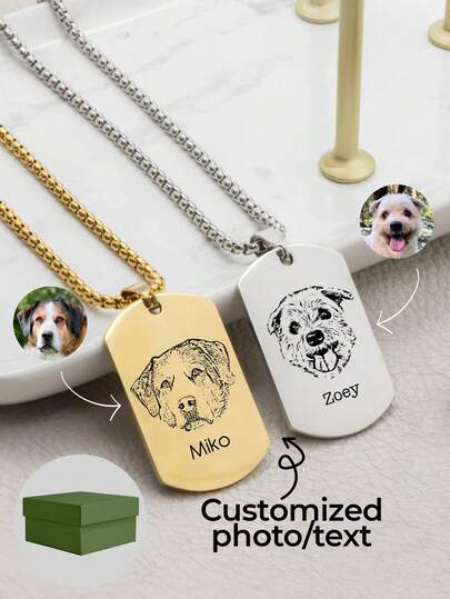 Custom Pet Portrait Necklace For Men, Pet Photo Necklace, Dog Memorial Gift, Pet Lover Gift, Pet Gift For Him, Gifts For Men, Birthday Gifts