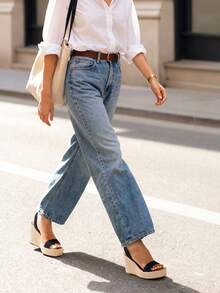 Women's Espadrille Wooden Heeled Wedge 4.17-Inch Platform Sandals Open Toe Adjustable Buckle Ankle Strap Comfortable Fashion Dressy Summer Shoes - Màu xanh hải quân - Xem 3