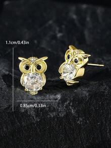 1 par de pendientes de aro con diseño de cabeza de leopardo con circonita completa, y 1 par de pendientes de botón con diseño de búho de lujo con circonita de cobre, en colores dorado y plateado, con diseño único de esqueleto de escorpión, adecuados para uso diario y de fiesta, unisex - Multicolor - Ver 3