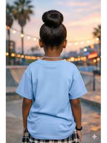 Girls' Streetwear T-Shirt, 100% Cotton, Sizes 2 To 16. Lightweight And Cool For Children And Teenagers. - 淺藍色 - 查看 2