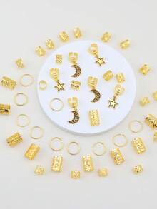 46件装女士编织发圈，月亮星星编织发夹，时尚独特的发饰 - 金色 - 查看 4