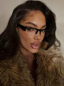 1 chiếc kính mắt thời trang nửa gọng hình chữ nhật, gọng kính trong suốt, gọng kính dày, kính mắt nữ phong cách retro đa năng, phù hợp cho đeo hàng ngày, phong cách đường phố, du lịch nghỉ dưỡng, phối đồ mùa thu/đông. - màu đen - Xem 3