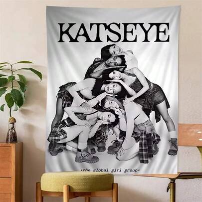 1 pieza Tapiz de pared estilo bohemio K-KATSEYE con diseño de mandala colorido