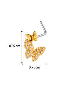Toppiercing 1pc Minimalist Versatile Micro-Inlaid Zirconia Butterfly L-Shaped Nose Stud, Fashionable Nose Piercing Jewelry - Multicolor - View 2