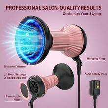 Difusor para Secador de Pelo 2 en 1, con Tecnología Iónica y Cerámica, para Cabello Rizado u Ondulado, Mejora y Define los Rizos - Rosado - Ver 2