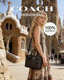 Coach Mollie Tote Shoulder Bag Monogram Canvas Women's Handbag Large Capacity Crossbody Purses 2way Commuter Bag - Walnut and Black - View 6