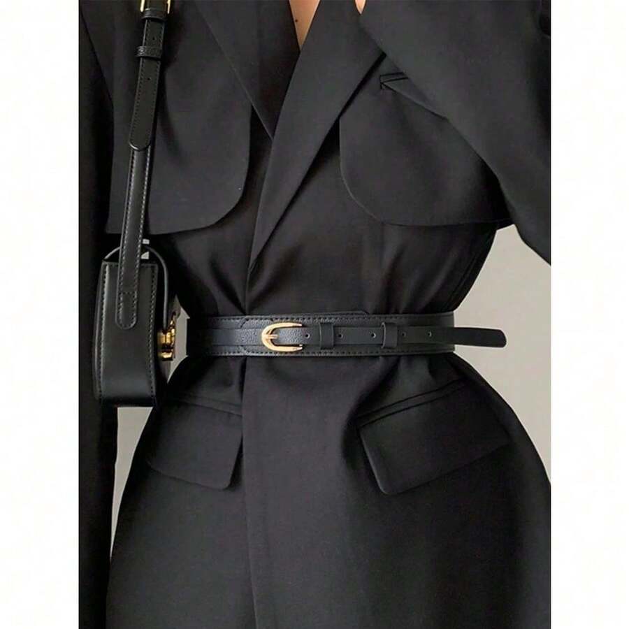 1pc Women's High-End Decorative Slim Waistband Belt, Suitable For Dresses, Blazer Jackets, Fashion Wide Waist Belt, Black Fall, Autumn, Halloween - 黑色 - 查看 1