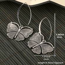 Hoa tai móc hình bướm chạm khắc thủ công cổ điển, phụ kiện thanh lịch dành cho phụ nữ, phù hợp để đeo hàng ngày và dự tiệc, món quà tinh tế dành tặng mẹ. - Bạc - Xem 5