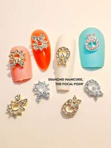 10pcs Gold & Silver Sparkling Alloy Rhinestone Nail Art Decorations, 3D Metal Asymmetrical Shaped Luxury Nail Rhinestones DIY Accessories For Women & Girls Nails Nail Supplies - Multicolor - View 1