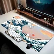 XXL Size Black & White Wavy Pattern Gaming Mouse Pad, Non-Slip Rubber Base, Washable Surface, Soft & Stylish Rectangular Desk Mat Suitable For Computer, Laptop And Office/Gaming Environment, Artistic Wavy Design Mousepad Study Table Mouse Pad For Desk Desk Decor - Multicolor - View 6