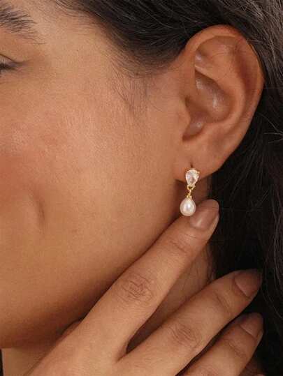 Pendientes de botón con colgante en forma de hoja de circonita y perla, joyería elegante y minimalista de estilo fresco para mujeres, regalos versátiles para el día de San Valentín