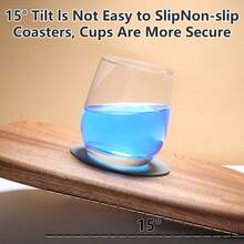 16个杯垫+1个杯垫架 - 玻璃杯垫和饮料杯垫，双面设计，防滑，仿皮材质，皮革质感，采用优质仿皮和PU皮革制成，适用于桌面保护 - 彩色 - 查看 6