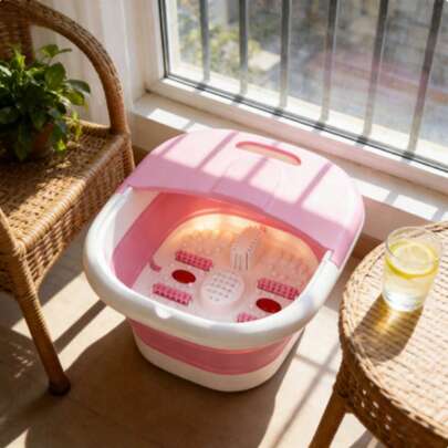 1/3/5pcs plegable pie spa con calefacción, burbuja, control de temperatura, masaje de baño de spa de pies con rodillos de masaje, piedra póma, pedicura baño, relajación, alivio de la presión