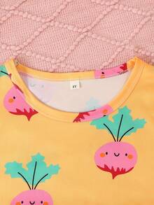 2pcs/Set Girls' Casual Cute Carrot Cartoon Print Crew Neck Long Sleeve Sweatshirt And Pants Sleepwear Set, Flame Retardant, All Season - Ginger - View 4