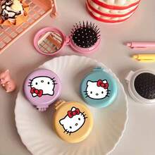 SANRIO 1件套可折叠便携镜按摩梳套装，可爱口袋大小旅行美发梳带镜子，便携式化妆护发配件 - 送给女孩和粉丝的完美礼物 - 彩色 - 查看 8