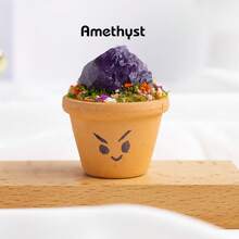 1pc Natural Crystal Mini Raw Stone Clay Pot Base Amethyst Quartz Healing Gemstones Potted Plant Style Crafts Feng Shui Home Hecoration Mini Garden Landscape - Red Clay Raw Stone Ore - View 12