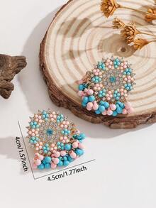 一对波西米亚风水钻花朵耳环，配有串珠流苏，休闲可爱风格首饰配饰，适合女性和女孩日常佩戴，也适合节日、婚礼和派对等场合/首饰礼品 - Fashion - 查看 3