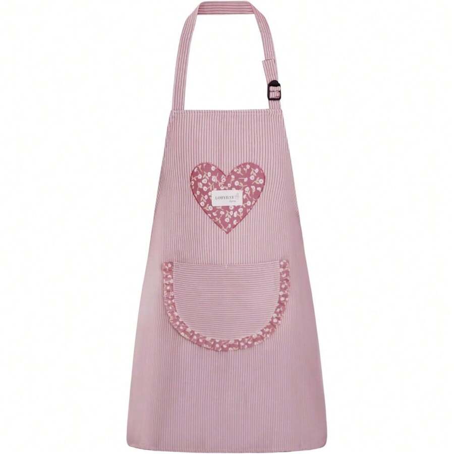 Delantal de cocina lindo con bolsillos, delantal de chef ajustable con pechera para mujeres y hombres, color rojo - 1 - Ver 1