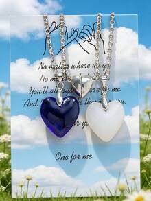 Set de 2 collares con colgante de piedra de cristal de corazón magnético con forma de yin yang de colores múltiples, regalo para parejas/mejores amigos, adecuado para uso diario de mujeres - Multicolor - Ver 5