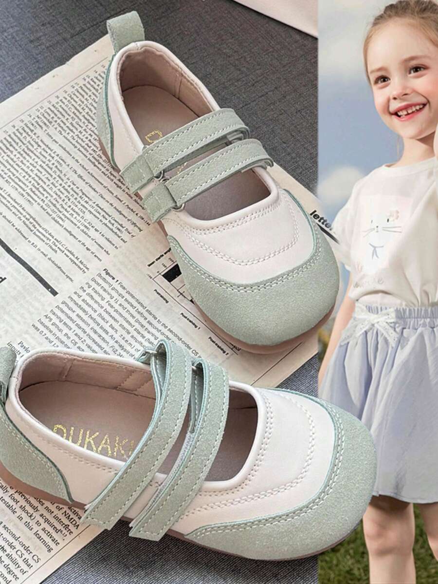 New Arrival Spring Autumn Toddler Girls Mary Jane Flats Light Green White Color Purple White Color  Double Hook-And-Loop Closure Straps Soft Non-Slip Sole Preppy Style Princess Shoes Versatile Casual Kids Shoes - Màu xanh Bạc hà - Xem 1
