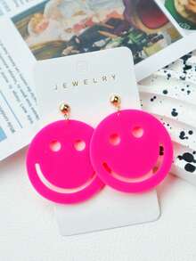 1 Pair Cute Back To School Bling Acrylic Earrings, Smiling Face, Sweet & Funny, Suitable For Holidays, Gift - Face - View 9