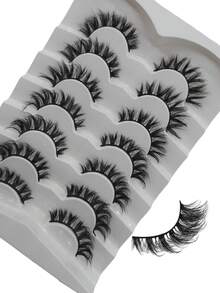 7pcs/Set Short 3D Mink Eyelashes, Russian DD Curl, Handmade, Natural Fluffy & Thick, Full Strip Eyelashes, Wholesale, Eye Makeup False Eyelashes - Black - View 4